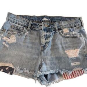 #52 - Old Navy Distressed Denim Shorts with Americana Print - Size 6